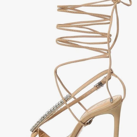 SCHUTZ-Vikki Crystal-Strappy/Convertible Heels-Light Nude Nubuck-Sz 9-NWOB - Picture 9 of 12